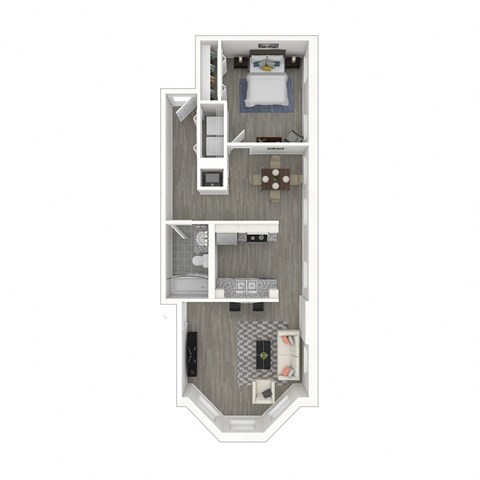 Floor plan for 1 bed, 1 bath, 634 sqft